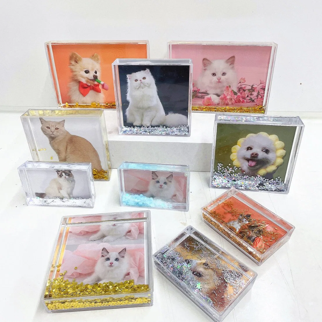 4*4 Inch Square Shape Photo Insert Acrylic with Water Glitter Photo Frame