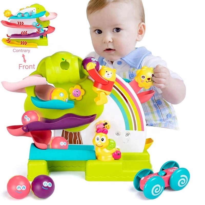 Amazon Hot 2in1 Double Side Ramp Track Baby Educational Toys Toddlers Musical Slide Car Electronic Toy with Throw Ball Design Funny Toy Educational