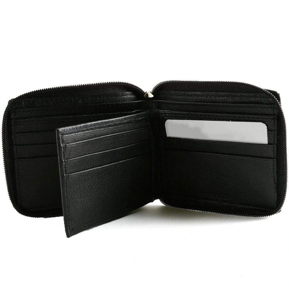 Card Holder Men Custom Zipper Leather Wallet