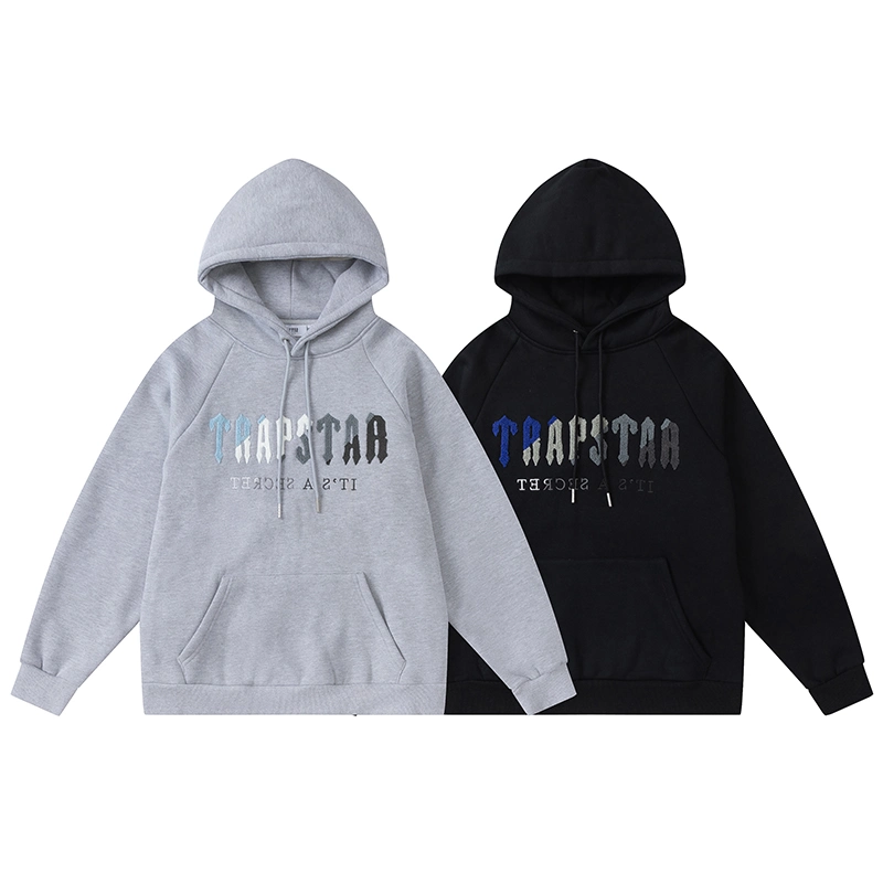 Hooded Gray and Black Two-Piece Men Tracksuits Brand Logo Blue Gray Towel Embroidery Hoodies and Pants Fashion Leisure Sportswear