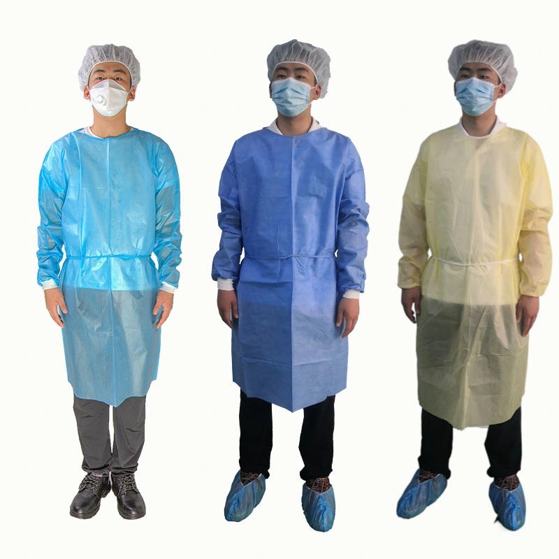 Guardwear OEM PP PE Non Woven Doctoral Disposable Gown Surgical Gown Elastic Knitted Cuffs Medical Isolation Gown