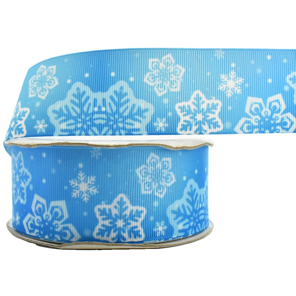 Heat Transfer Printed Ribbon with Logo Customized Snowflake Printed Ribbon Gift Packaging Box Hair Bow