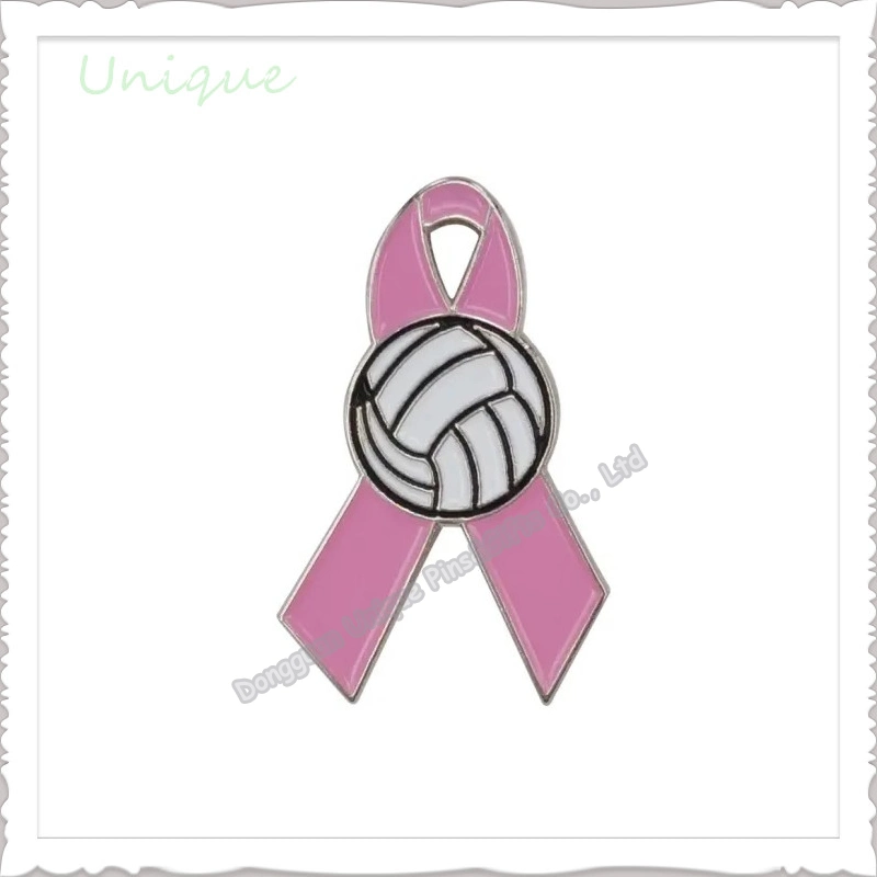 Cheap Free Sample Breast Cancer Pink Ribbon Lapel Pin, Enamel Cancer Awareness Metal Emblem with Basket Ball Footall Logo for Souvenir Gifts