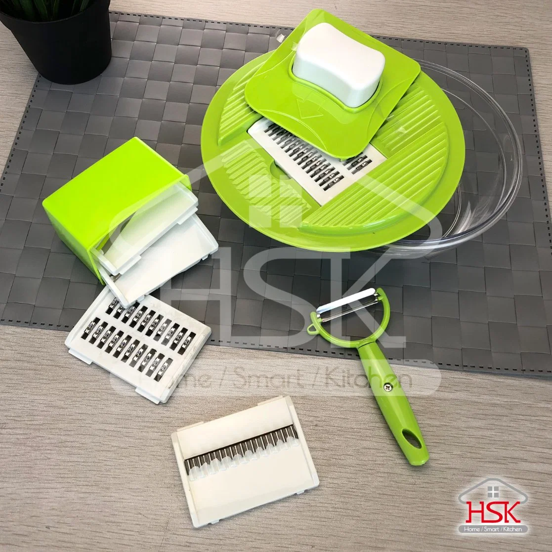 5 in 1 Multifunction Interchangable Vegetable Slicer/Grater Set with Guard and Container,