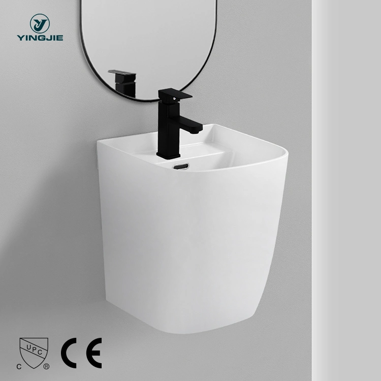 Wholesale Semi Pedestal Hand Wash Sink Washing Basin Bathroom Ceramic Wall-Hung Half Pedestal Basin