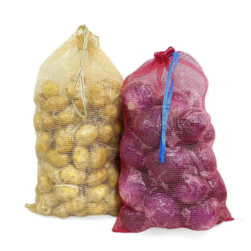 Cebollas vegetales Ajo Polietileno Anti UV Tubular Leno Net cordón Bolsa de malla