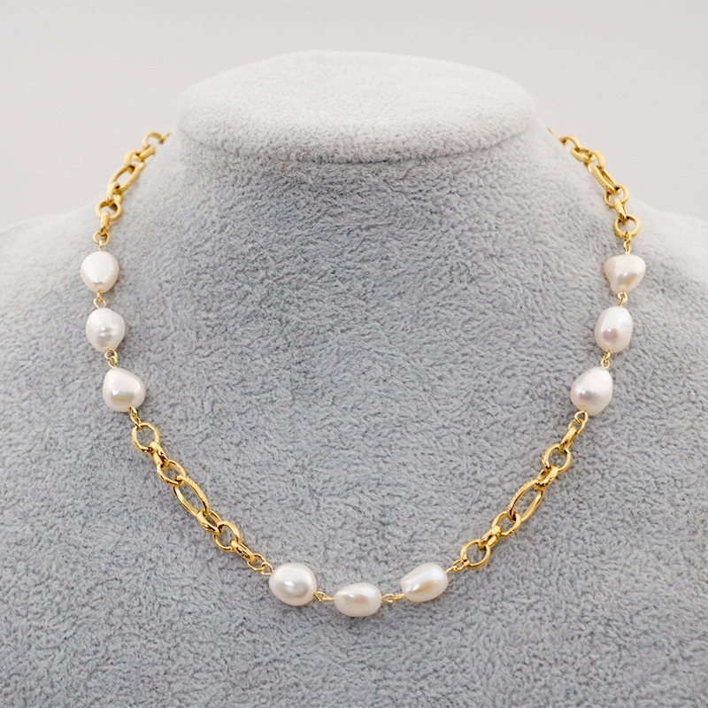 Fashion Simple Baroque Freshwater Pearl Necklace Jewelry