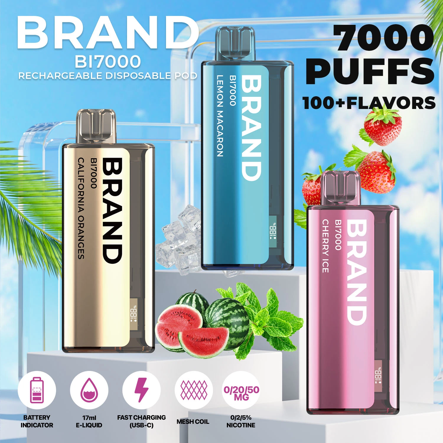 2023 Hidi OEM ODM Marca privada blanca recargable 24 Flavors 7000 Puff Ceramic Mesh pantalla de núcleo desechable VAPE 	15000 Puffs