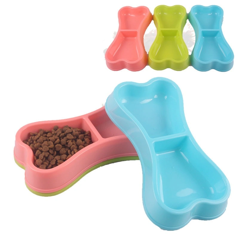 Cross-Border Dog Bowl Plastic Bowl Bone Shape Pet Food Bowl Dog Water Feeding Double Bowl Two-in-One Pet Bowl