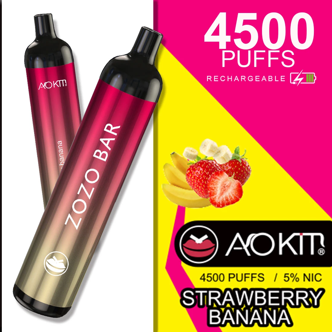 Aokit Vape 4500 Puffs Zozo Bar Wiederaufladbare Einweg-Elektronische Zigarette