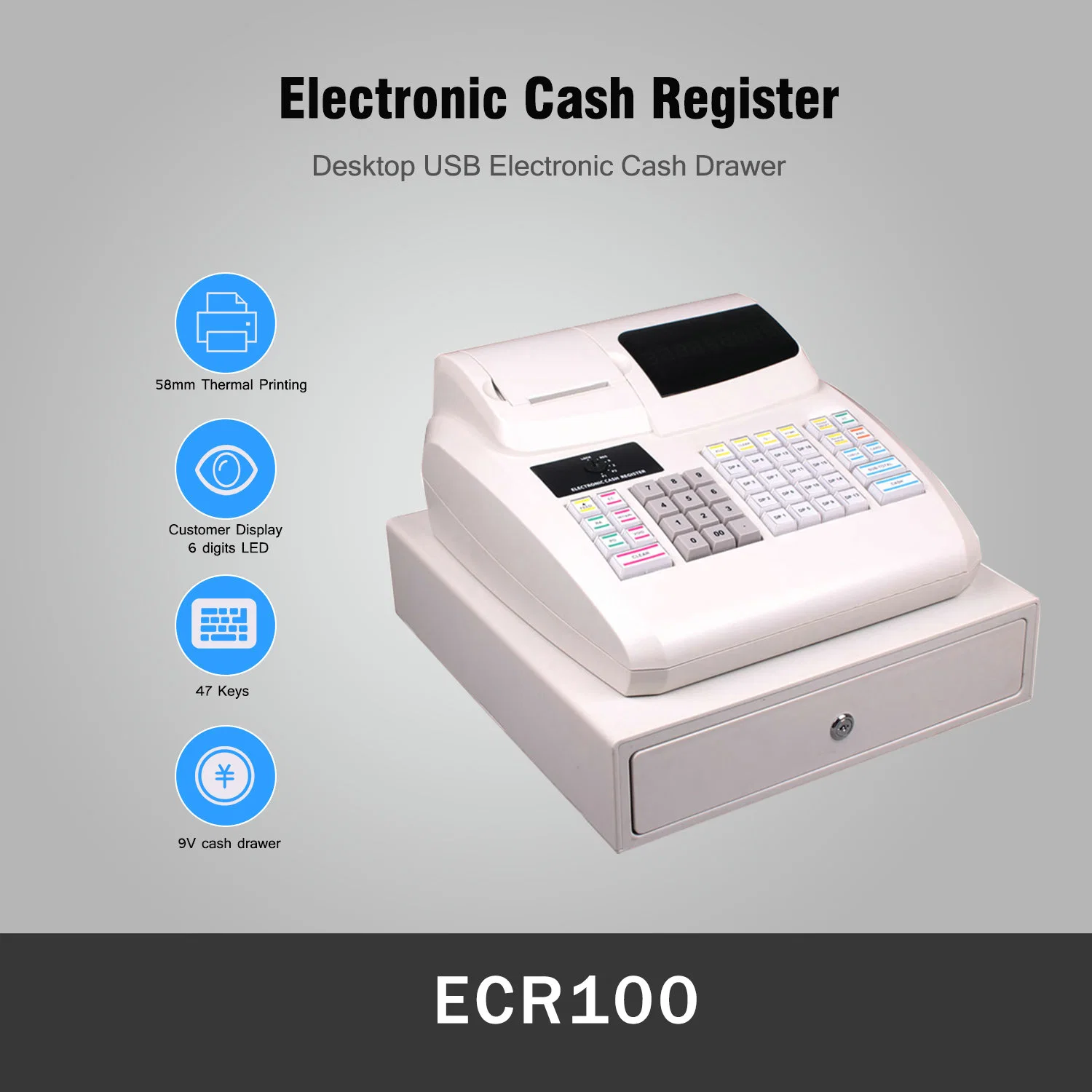 Caja de supermercado Caja Caja Caja de caja máquina electrónica de registro de efectivo (ECR100)