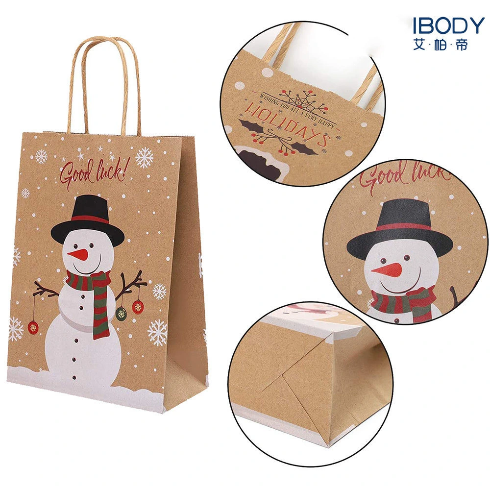 Customizable Logo Wholesale/Supplier Twist Handle Christmas Gift Packaging Brown Kraft Paper Shopping Bag Custom Printing