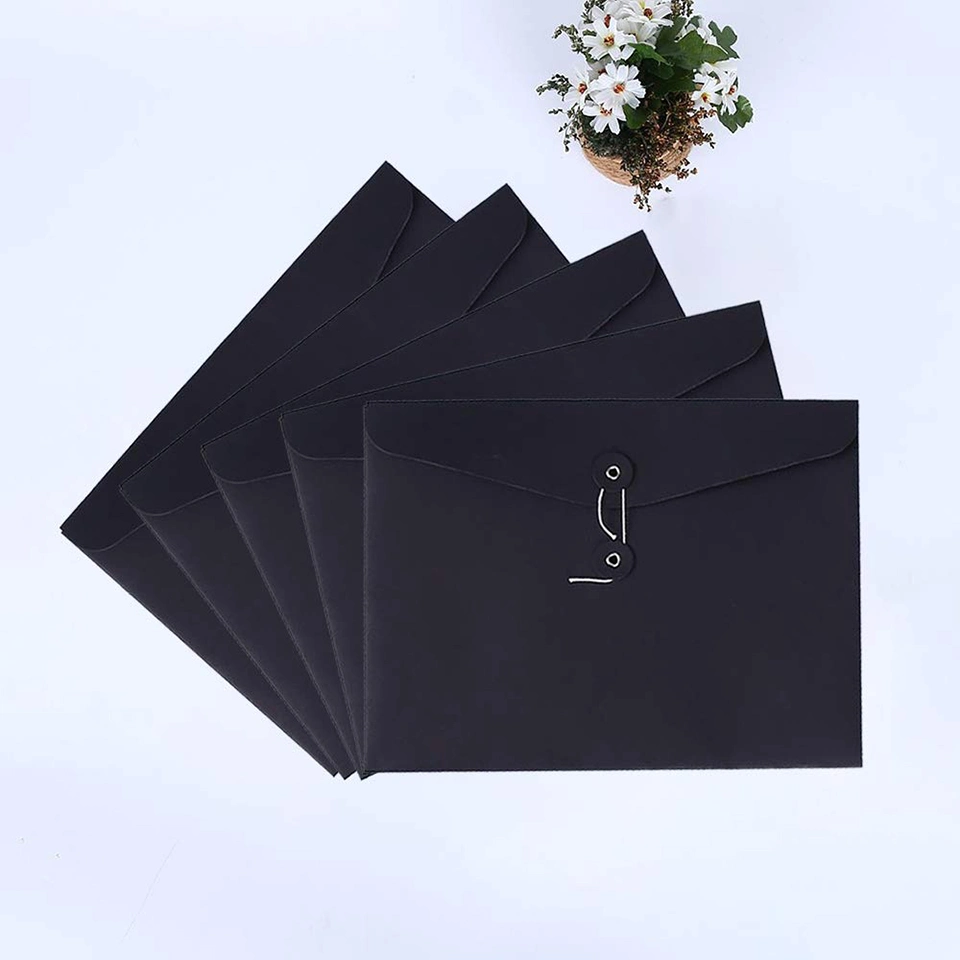 Wholesale/Supplier Kraft String File Folder Filing Envelope Project File Jacket Document Letter Organizer Flat-No Expansion A4 Letter Size (Black)