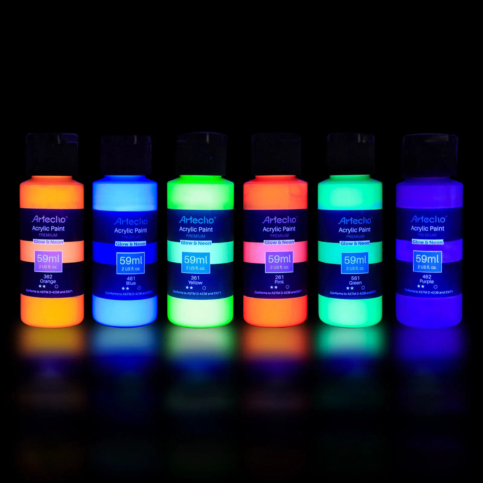 6 Colors 60ml Neon Glow in The Dark Acrylic Paint Set