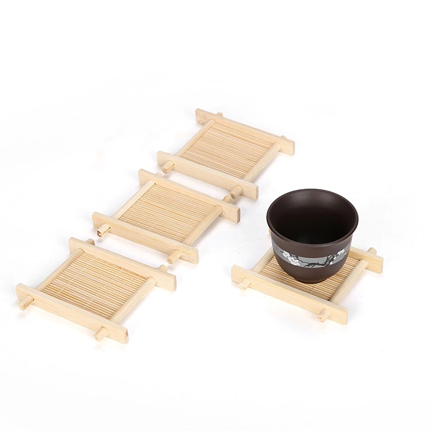 Posavasos de bambú de madera natural con soporte para mesa de café caliente Bebidas