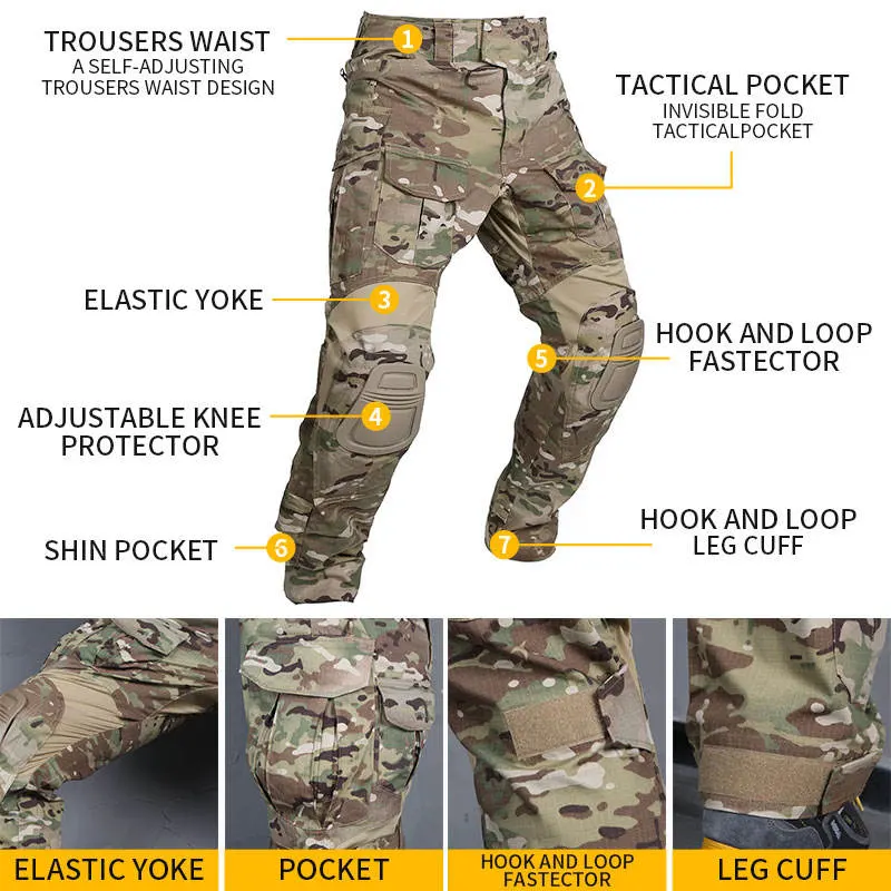 Custom G3 Camouflage Tactical Shirt Pants Suit Combat Tactical Uniform with Knee Pads