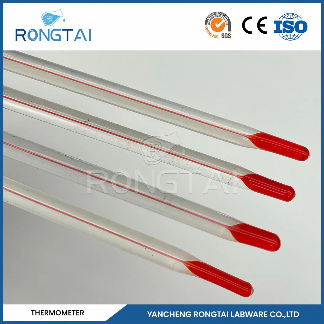 Consumibles compatibles Rongtai Termómetro proveedores utiliza en el laboratorio China termómetro de vidrio con líquido rojo