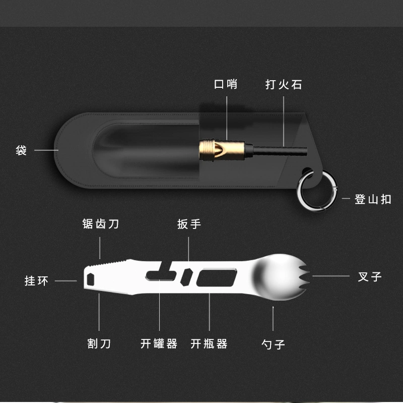 Multi Utensil 10 Function Lightweight Multi Purpose Tool Includes Spork Knife Fire Starter Bottle Opener Multitool for Camping Travel Backpacking