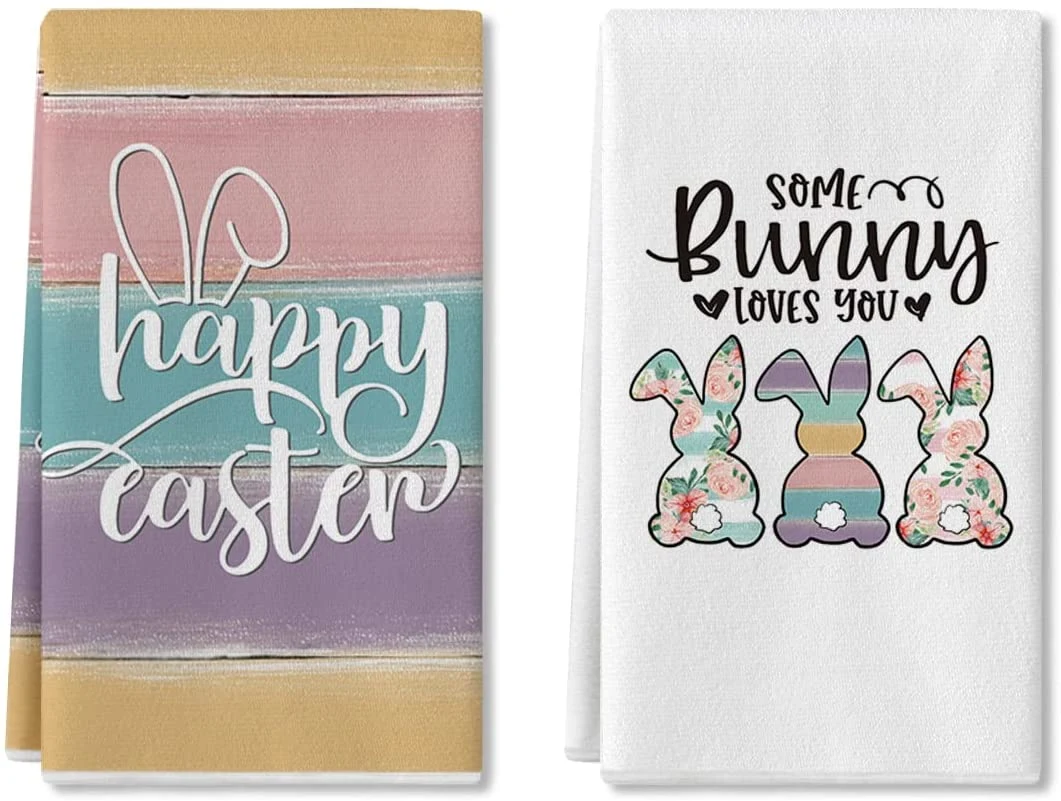 Happy Easter Home serviettes de cuisine, LHoliday Spring Ultra absorbant linge de séchage ensemble de serviettes à vaisselle