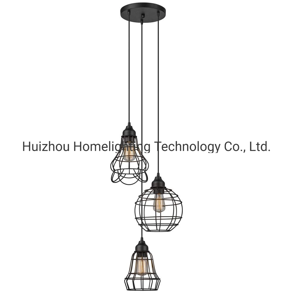 Jlc 6309 3-Light Metal Wire Cage Ceiling Pendant Hanging Lamp for Room