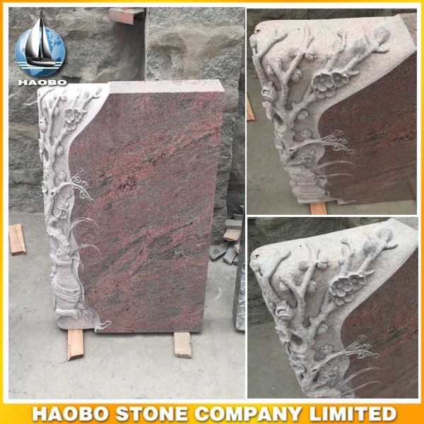 Indian Multicolor Red Granite Gravestone Flowers Headstone