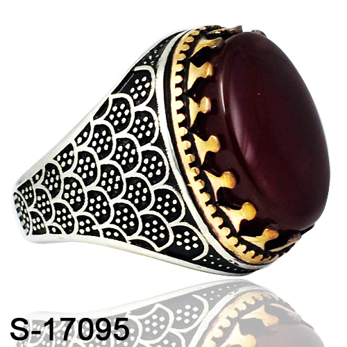 Fashion Jewelry 925 Sterling Silver Islamic Big Agate Stone Finger Ring for Men