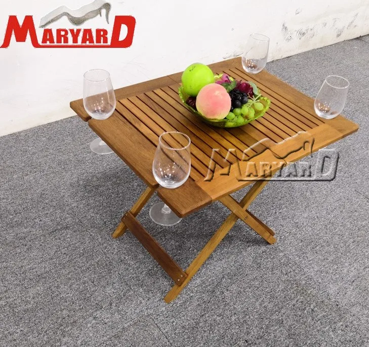 Outdoor Light Weight Coffee Table Teak Wood Garden Red Wine Table Picnic Furniture Foldable Camping Table