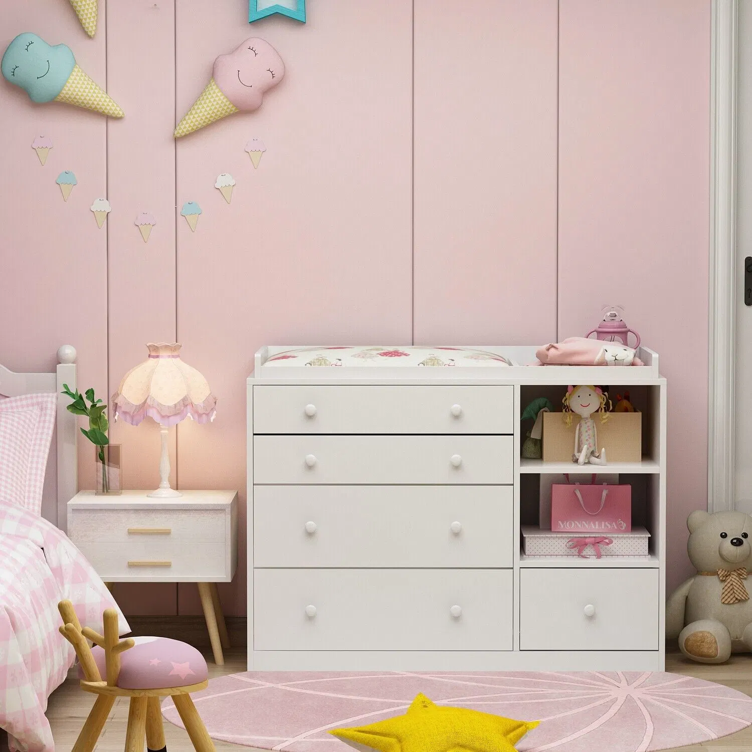 High Satisfaction 5 Drawer Nursery Dresser Vertical Baby Changing Table