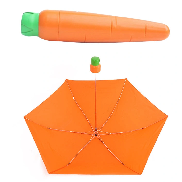 19"*6K Red Promotion Carrot Umbrella 3 Fold Gift Umbrellas Small Outdoor Umbrella for Kids