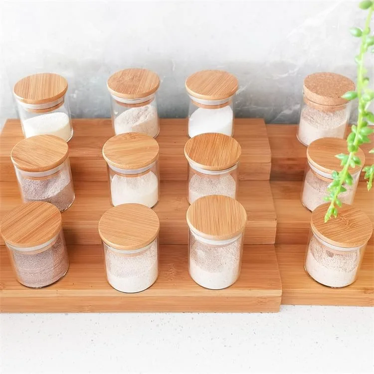 Kitchen Utility Storage Glass Jar Set with Bamboo Lid Square Shape Glass Storage Jar