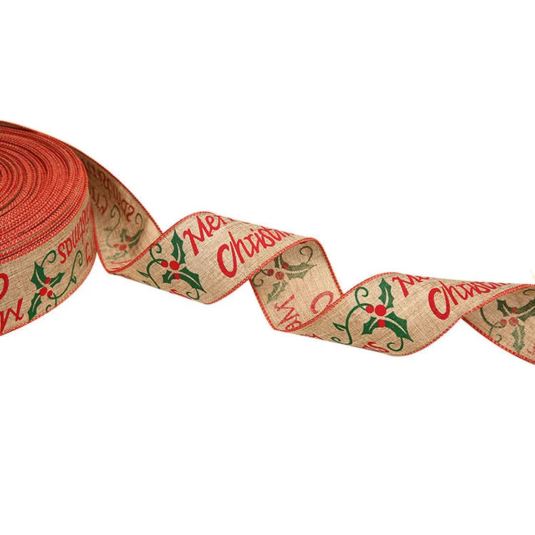 Merry Christmas Decor Deer Printed Gift Ribbons Roll Christmas Wired Edge Ribbon