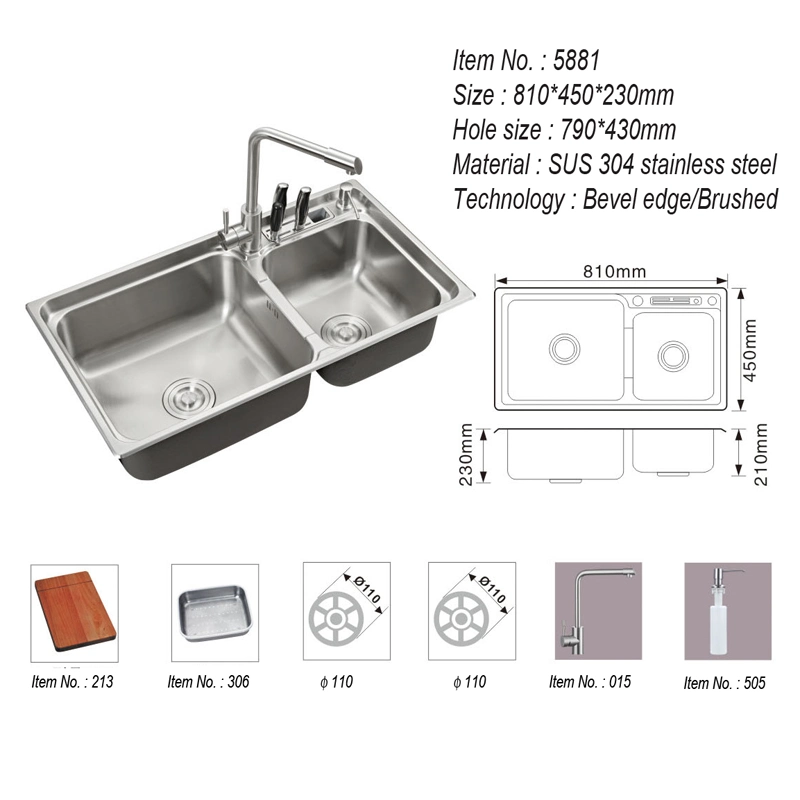 304 Stainless Steel Handmade Double Bowl Kitchen Sink Washing/Wash