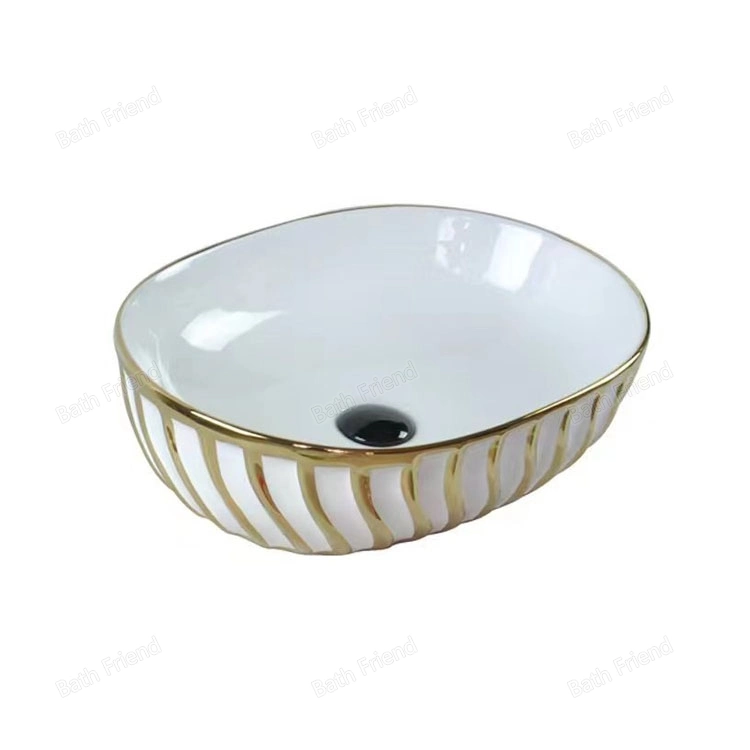 Tornado Design Luxury White and Gold Color Electroplating Wc Wall Mounted Ceramic Toilet Basin Set