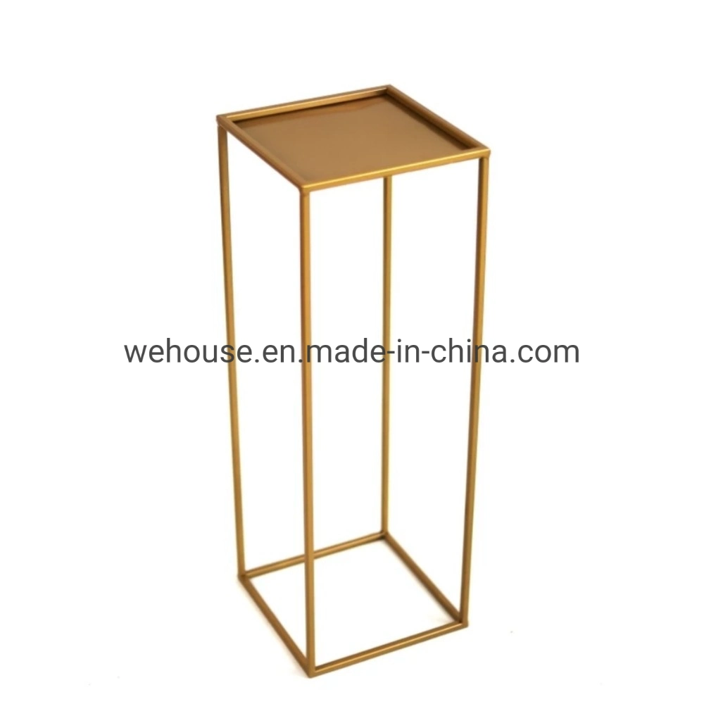 Rectangle Gold Metal Wedding Flower Vase Flower Stand for Wedding Party Table Centerpiece Road LED