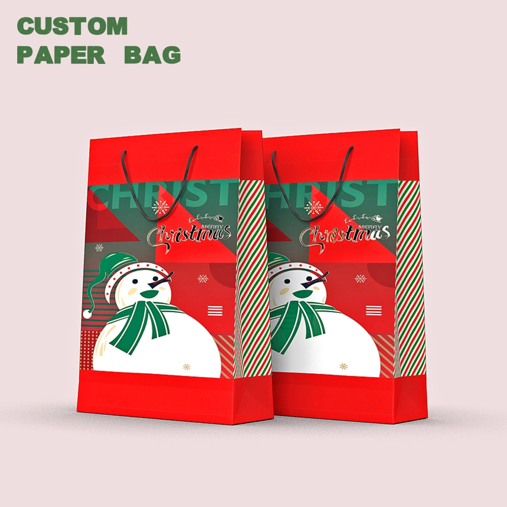 Bolsa de embalaje de cartón a medida Bolsa de regalo con asa Cuerda para la promoción de Navidad Bolsa de compra