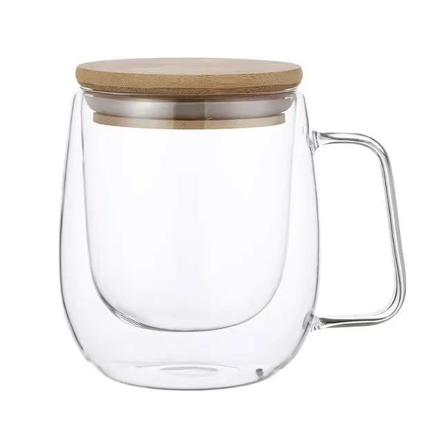 Custom Logo 150ml 250ml 450ml Double Wall Insulated Borosilicate Coffee Glass Cup Set with Handle and Lid