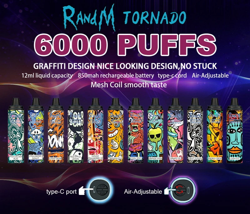 Factory High Quality Randm Tornado 6000 Puffs Disposable Electronic Cigarette Vape Big Smoke Long Last Battery