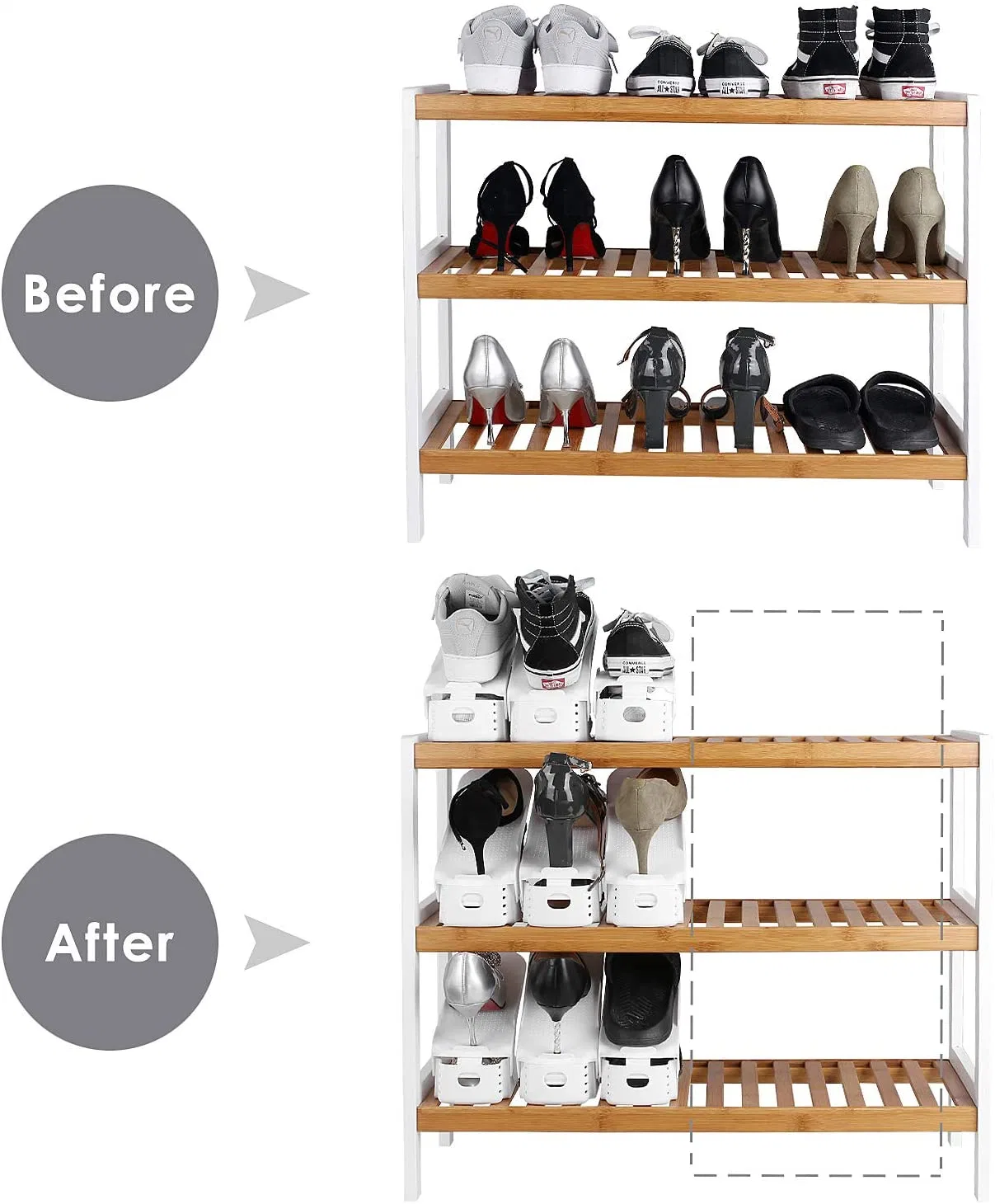 Portable Plastic Double Layer Nonslip Storage Shelf Shoe Slot Space Saver Shoe Rack Organizer Plastic Shoe Holder