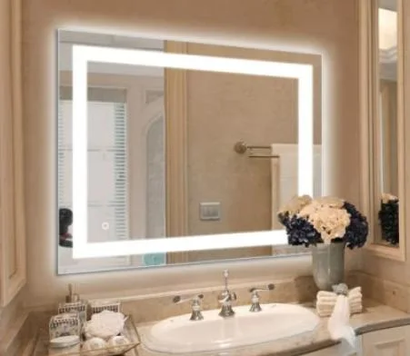 Cuarto de baño LED Wall-Mounted Anti-Fog espejo de maquillaje con luz regulable y pulse el botón (Horizontal/Vertical)