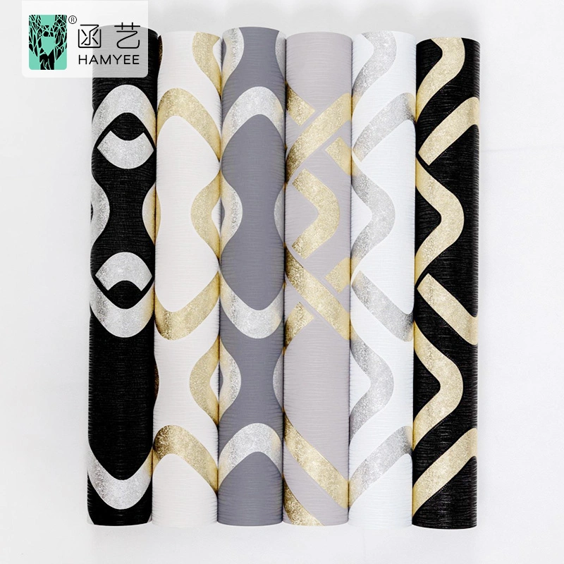 Factory Price Modern Design Black Vinyl Non Woven Wallpaper Roll 0.53m PVC Wall Paper