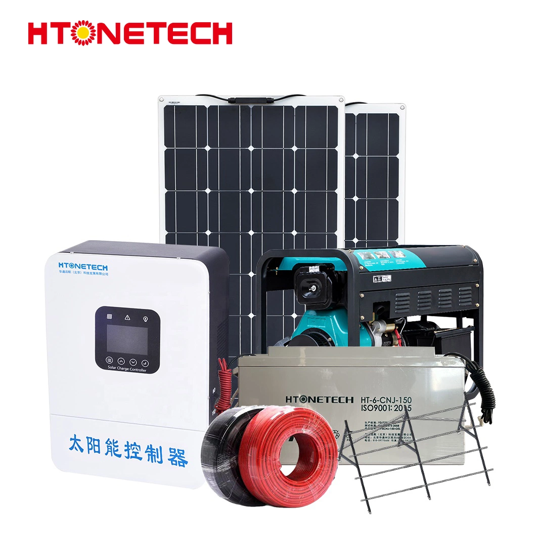 Htonetech Solar off-Grid Power Generation System Factory China 500W 800W Mono 270W Half Cell Solar Panel 50 AMP Diesel Generator Solar Thermal Hybrid System