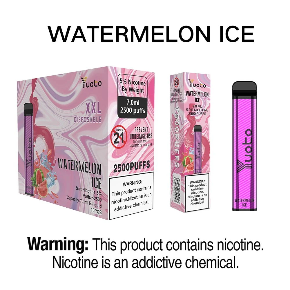 بيع ساخن 38 نكهة يووتو XXL 2500 مأطحة 7 مل Vape عصير 1200mAh Lithium البطارية 5% نيكوتين E السجائر