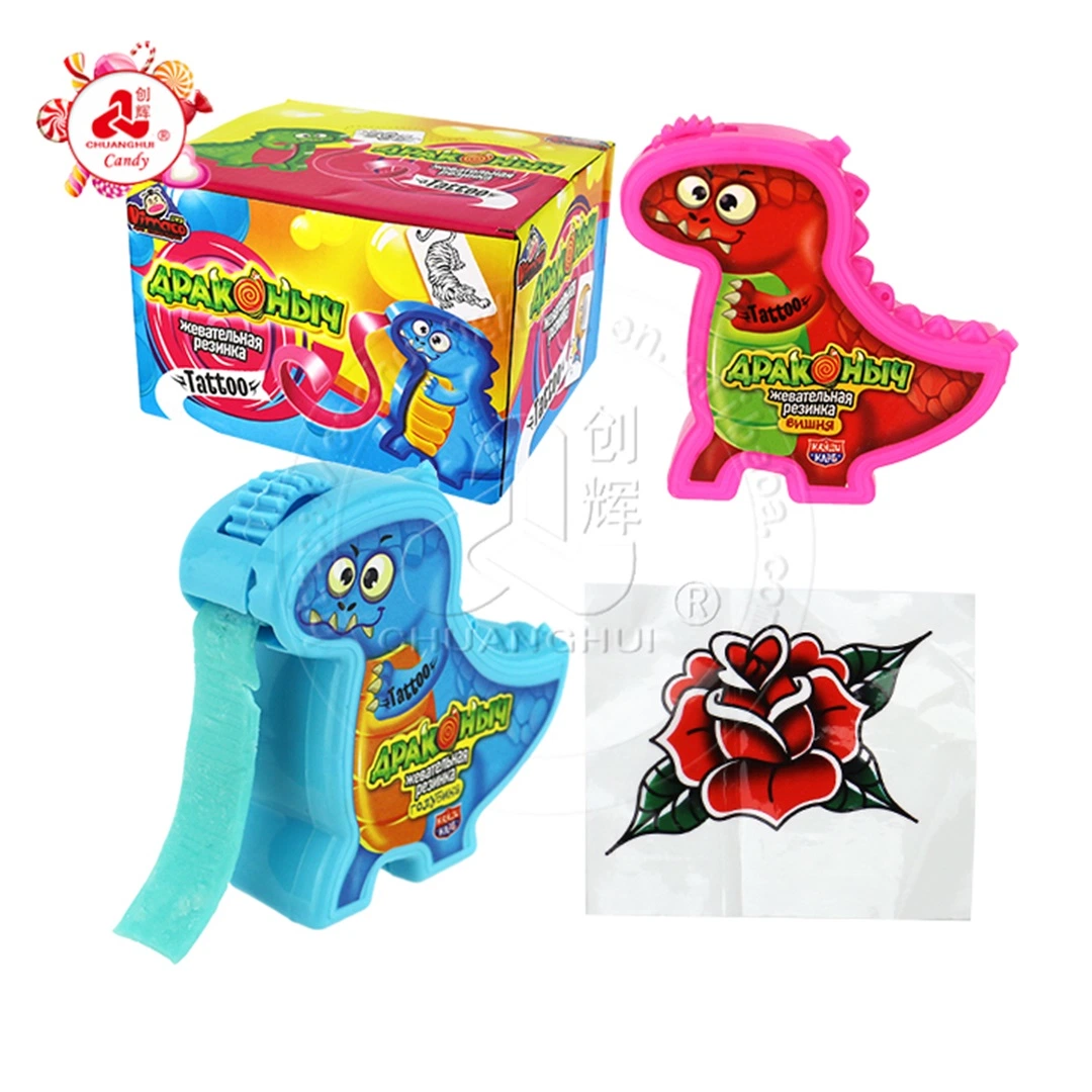 Cartoon Dinosaurier Form Kaugummi Bubble Roll Candy mit Sticker Tätowierung