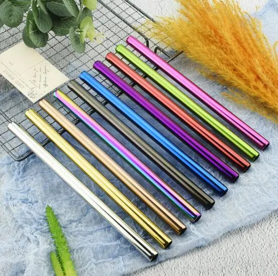 304 Stainless Steel Straw Paint Titanium Gold Milk Tea Coffee Soft Drinking Wine Straw Metal Colorful Straw Set