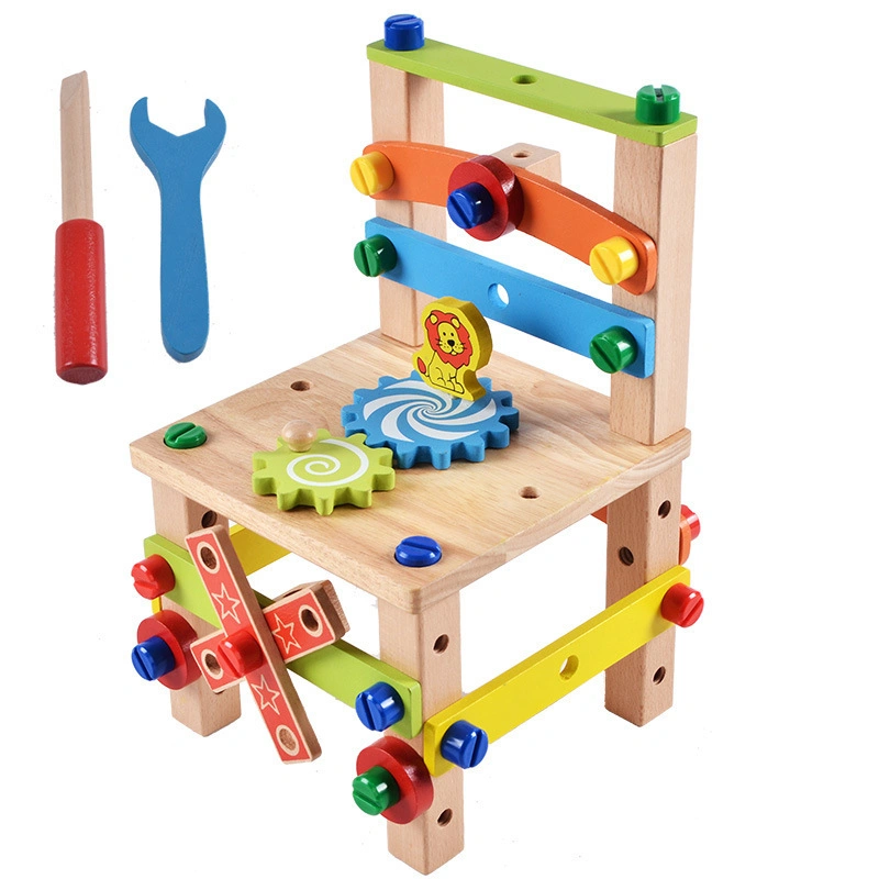 Wooden Children&prime; S Assembled and Disassembled Chair Building Blocks Multifunctional Tool Chair Educational Toys DIY Toys