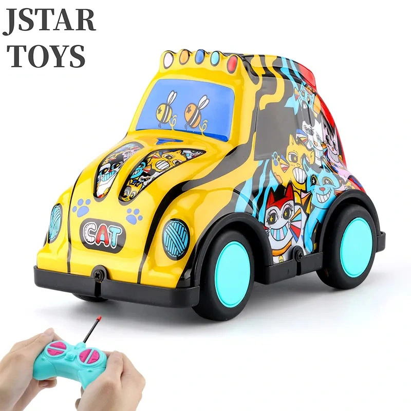 Four-Way Remote Control Cartoon Car Wireless Graffiti Four-Way Remote Control Toy Car Children&prime; S Cartoon Toy Car