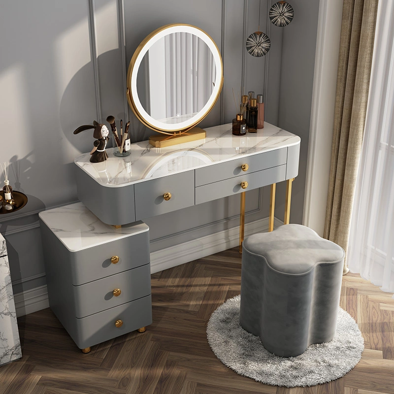 Nordic Fashion Vanity Golden Home/Hotel Desk Bedroom Modern Furniture Makeup Dresser Dressing Table with Chair and Mirror Combination