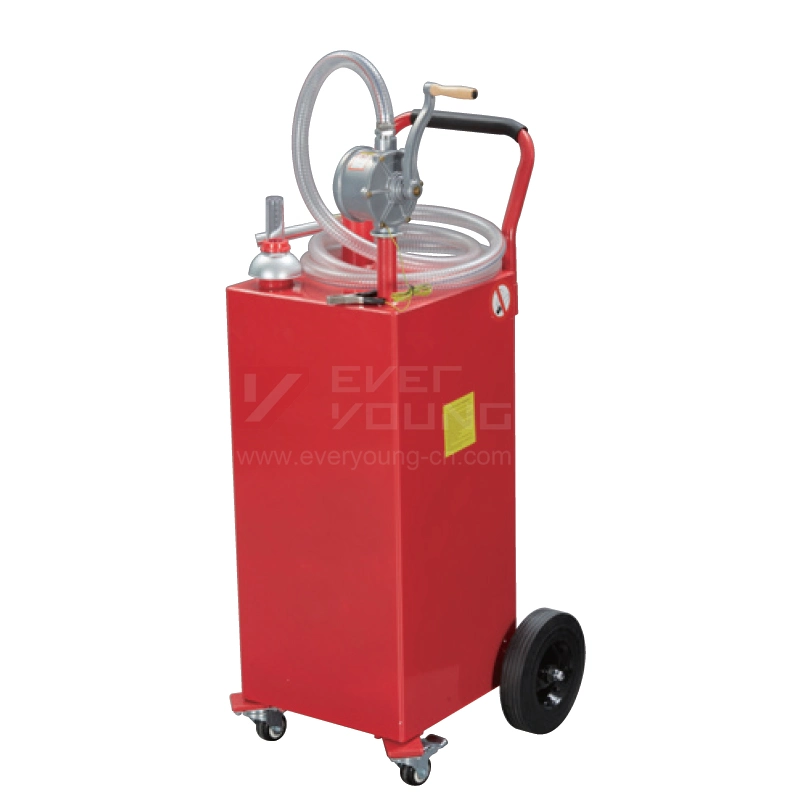 Gas Caddy 32 Gallon Mobile Refueling Fuel Storage Tank with Wheels Steel Portable Fuel Container with Manual Pump Small Gasoline Diesel Fuel Caddy