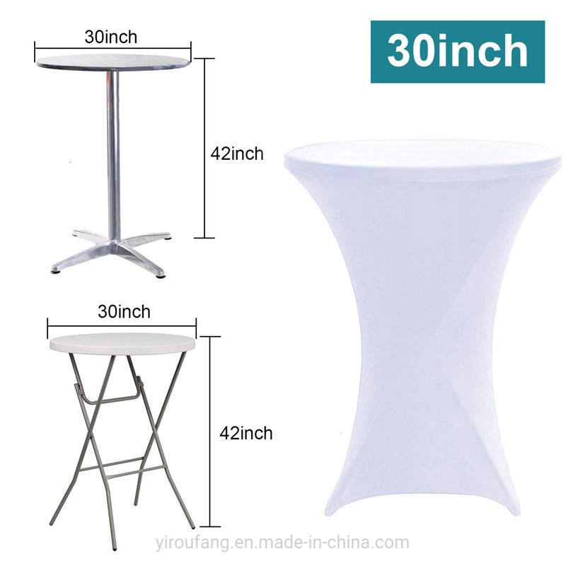 Cocktail Spandex Round Table Fitted Cover White 30X42 Inch Four-Way Tight for Weddings Banquets