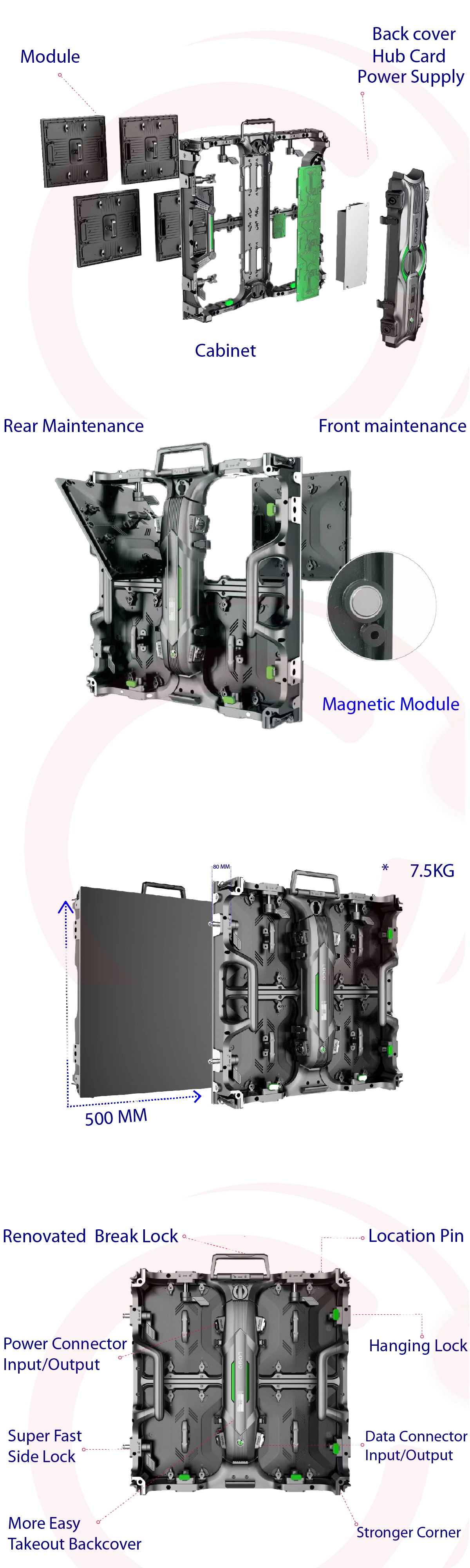 P3.91 High Refresh Rate 7680Hz Curve Lock Rental LED Display Nationstar Lamp